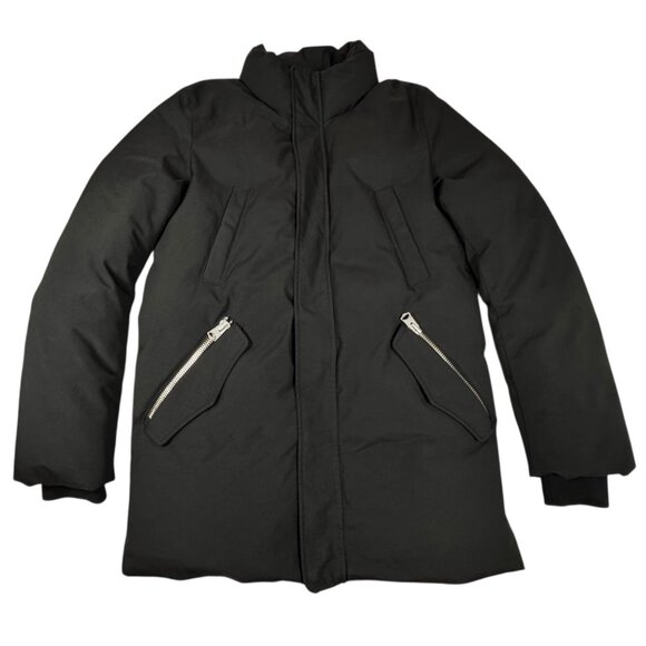 Mackage Edward XR Down Parka Jacket SZ M Black Mock Neck Pockets Hood Missing - Picture 2 of 16